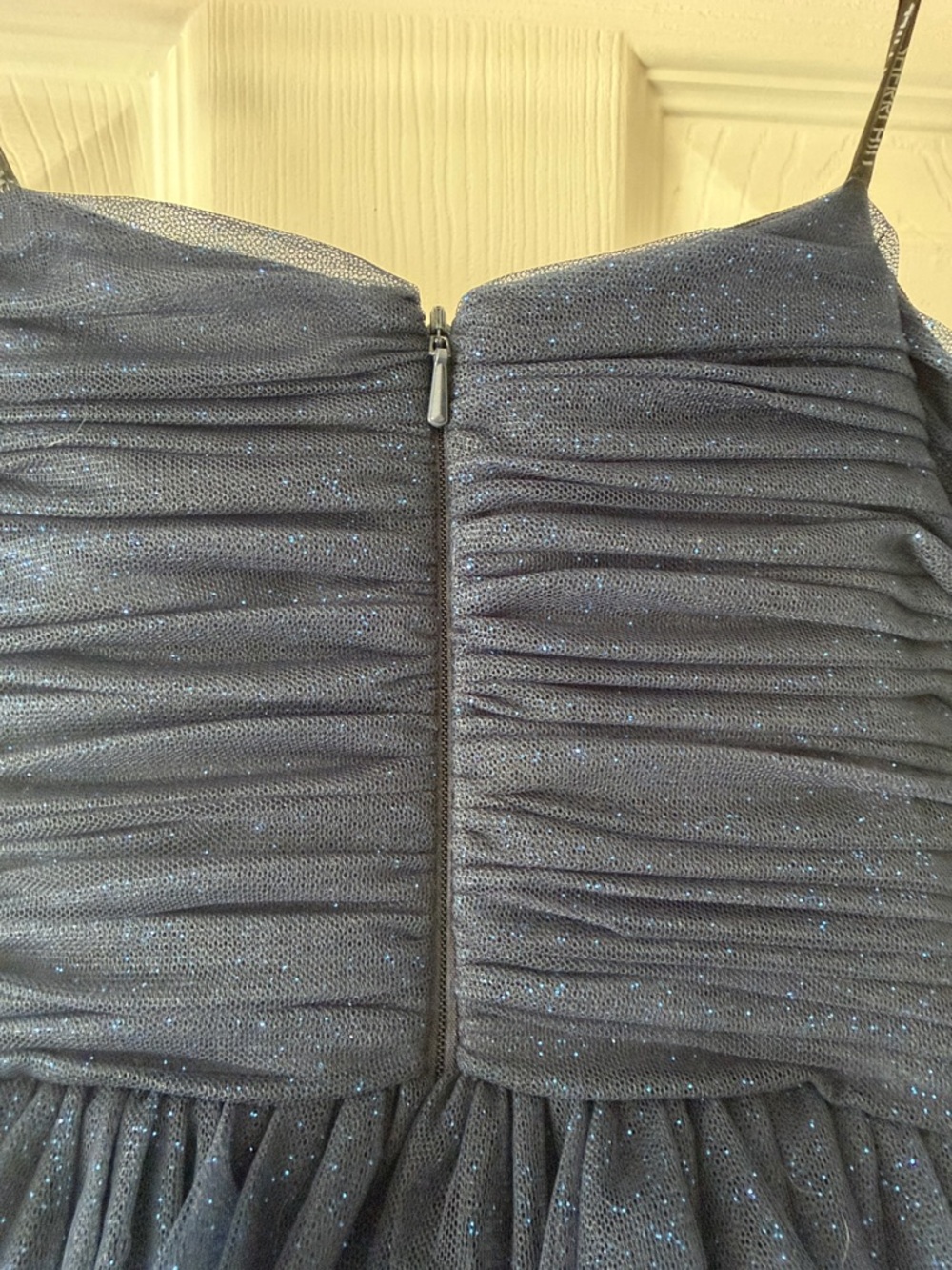 Sherri Hill Navy Layered Ruffle Tulle Prom Gown - Size 0 - Picture 8 of 13
